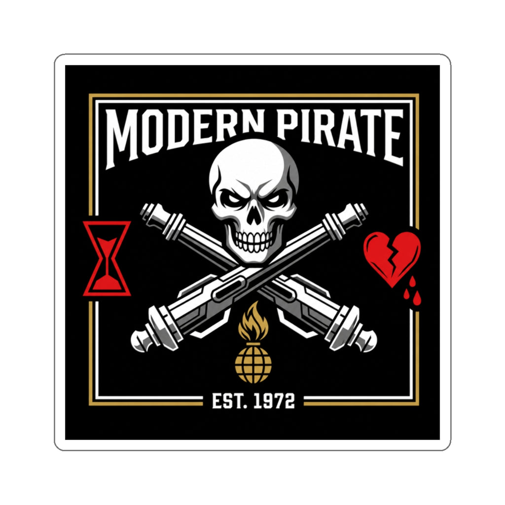 Modern Pirate Die-Cut Sticker – Skull & Crossed Cannons Design (Est. 1972)
