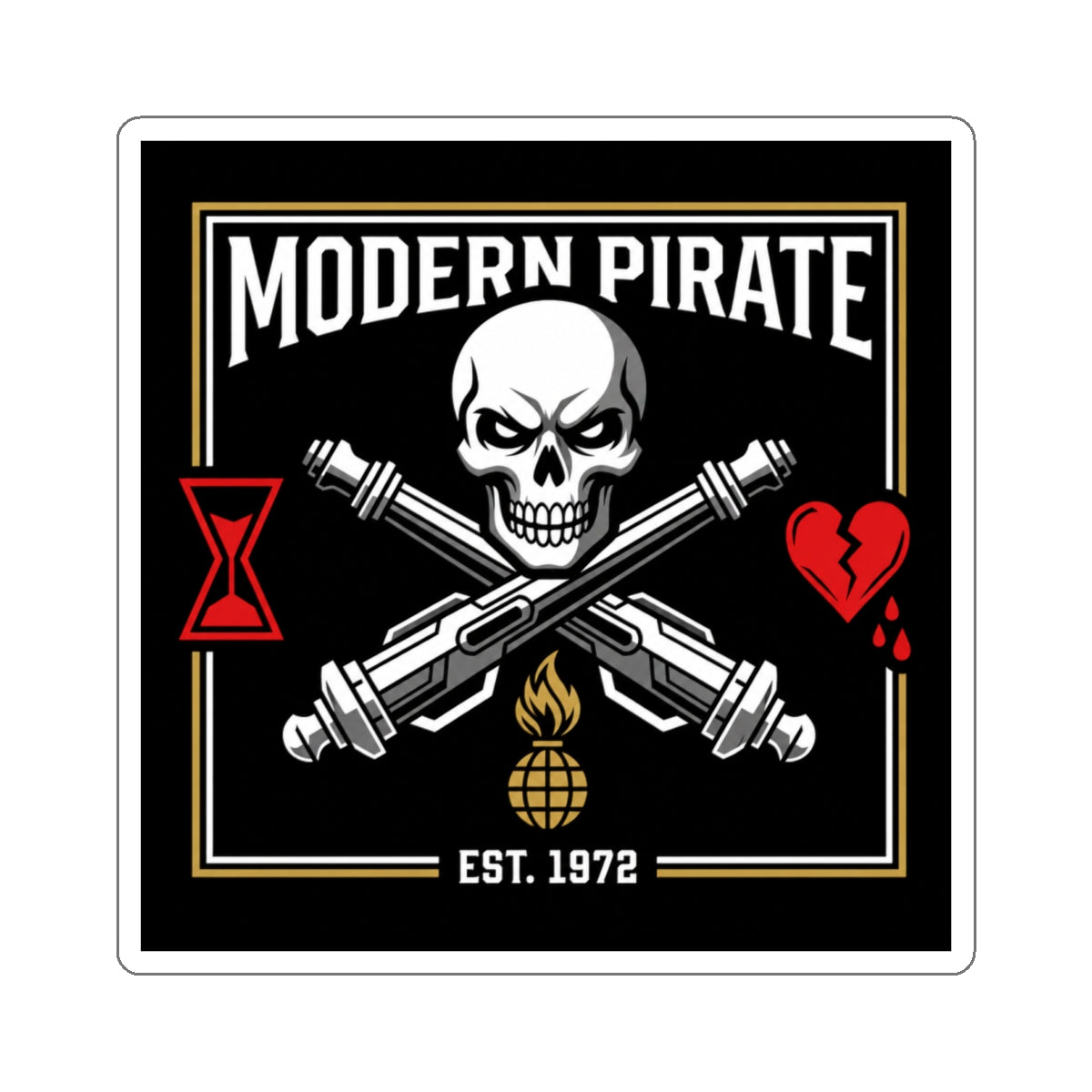 Modern Pirate Die-Cut Sticker – Skull & Crossed Cannons Design (Est. 1972)