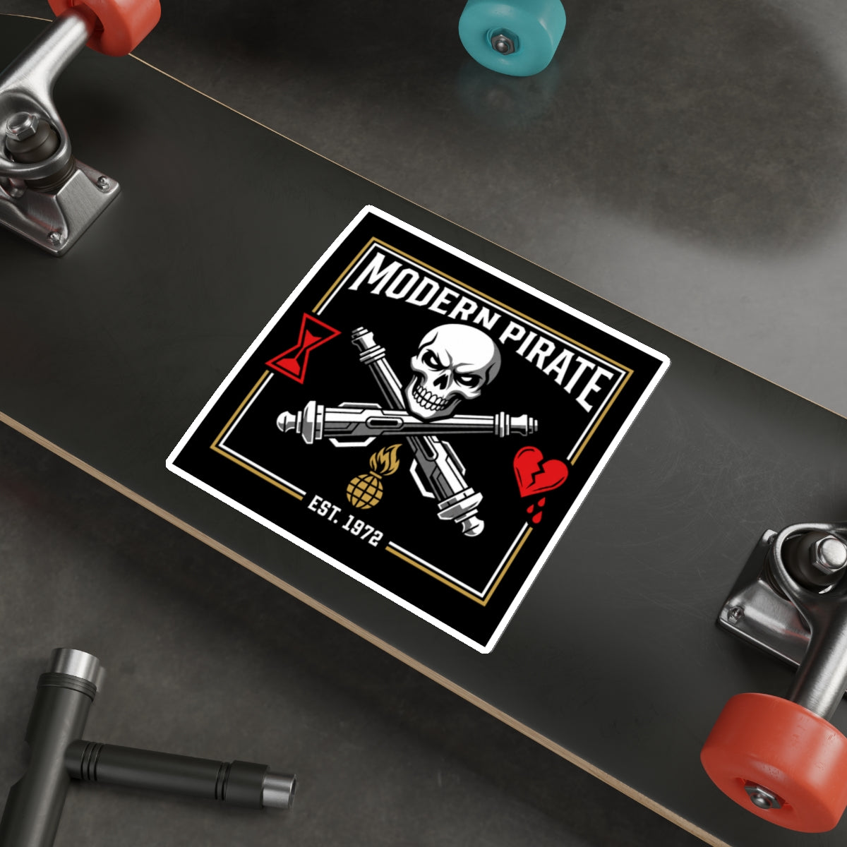 Modern Pirate Die-Cut Sticker – Skull & Crossed Cannons Design (Est. 1972)