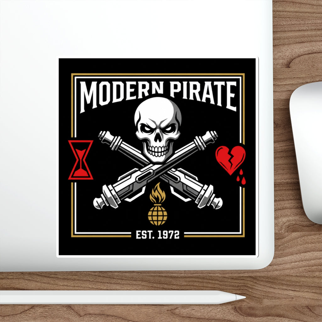 Modern Pirate Die-Cut Sticker – Skull & Crossed Cannons Design (Est. 1972)