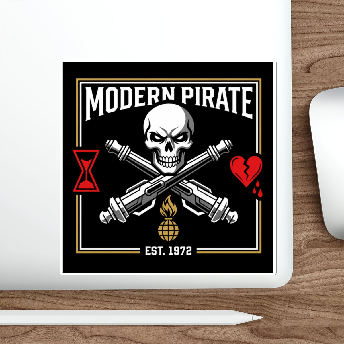 Modern Pirate Die-Cut Sticker – Skull & Crossed Cannons Design (Est. 1972)